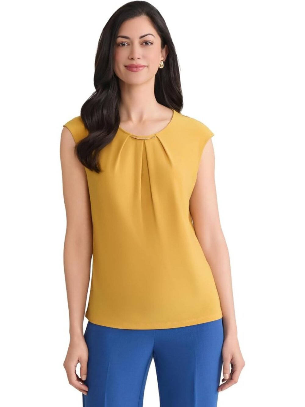 Chic Women's Pleat Neck Knit Top with Stylish Hardware Detail - Size & Color